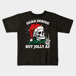 Dead Inside But Jolly Af Skull Santa Skeleton Kids T-Shirt